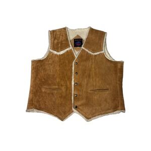 Vintage Grande Bay International Genuine Leather Suede Sherpa Lined Vest XL